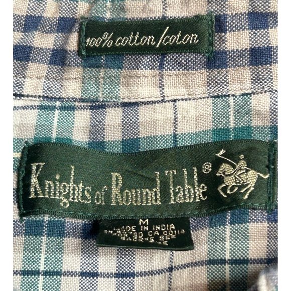 Knights Of Round Table Mens Medium Green Plaid Button Down‎ Long Sleeve - Picture 4 of 6